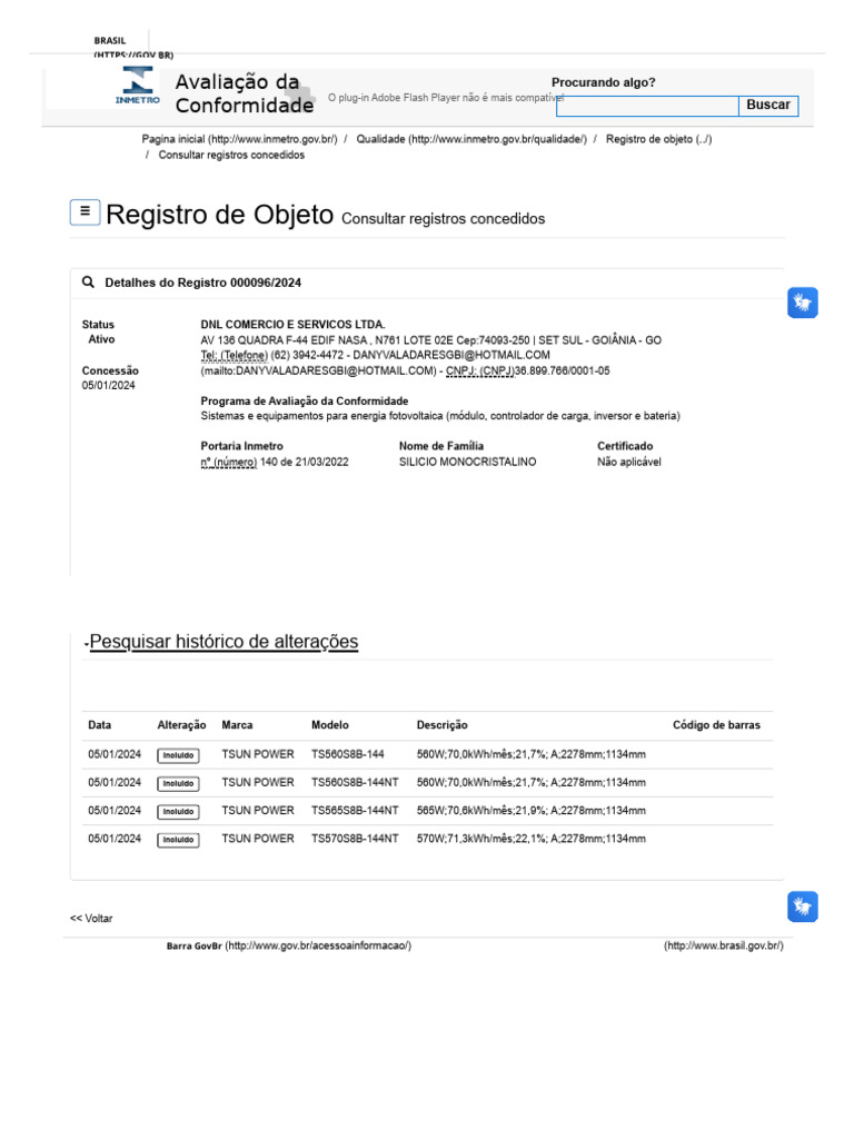 Registro Inmetro: Equipamentos Fotovoltaicos | PDF