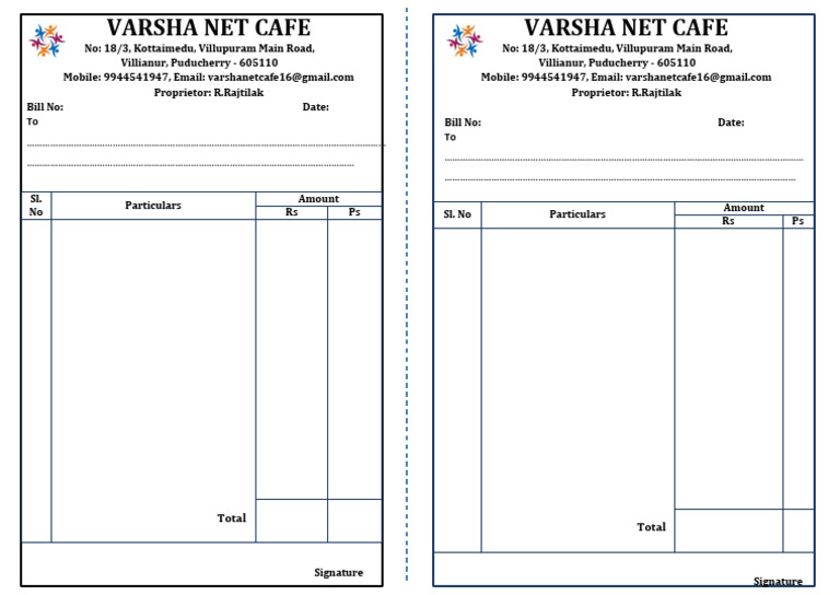 Varsha Net Cafe Bill Format | PDF
