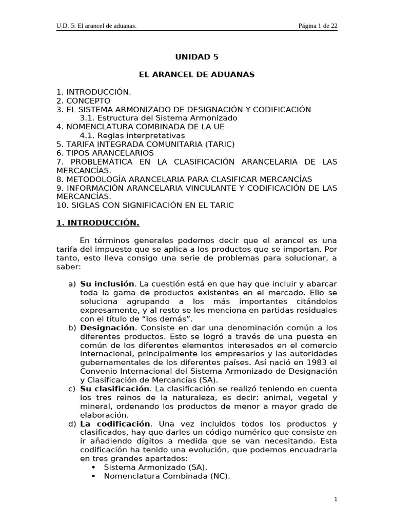 Arancel de Aduanas y Clasificación | PDF | aduana | Arancel