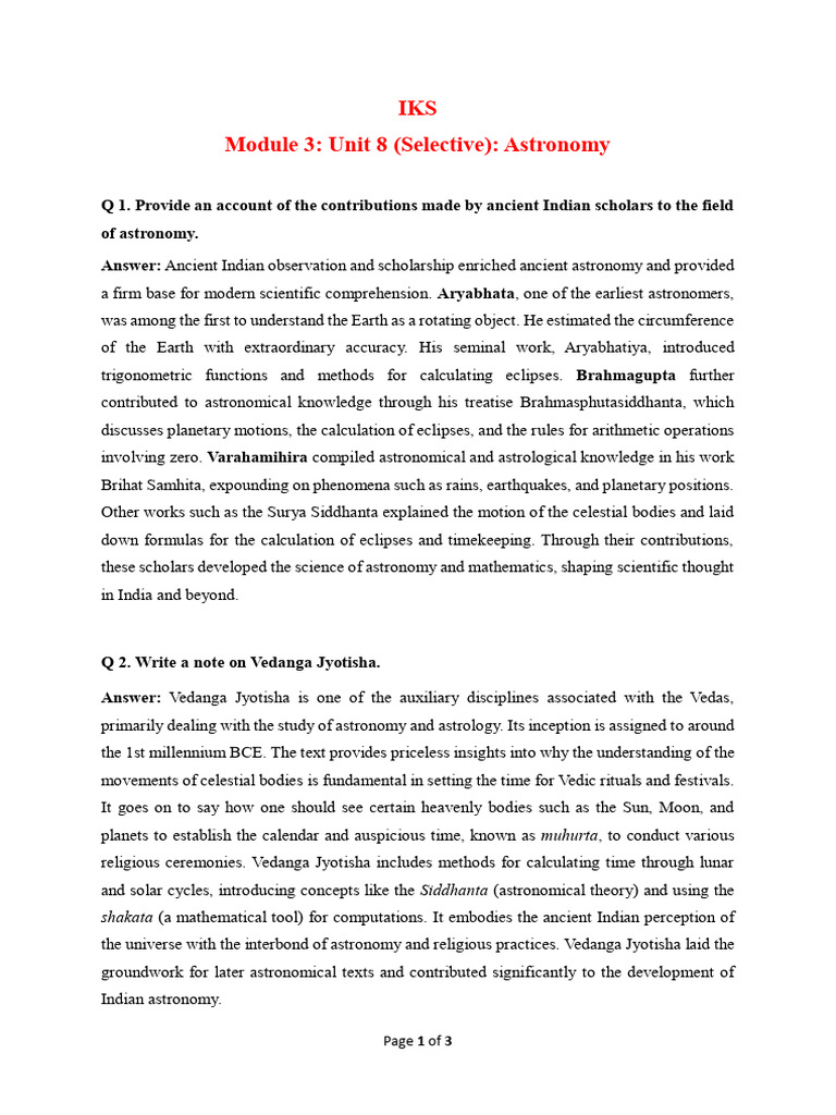 IKS - Notes - Module 3 - Units 8 | PDF | Hindu Astrology | Astronomy