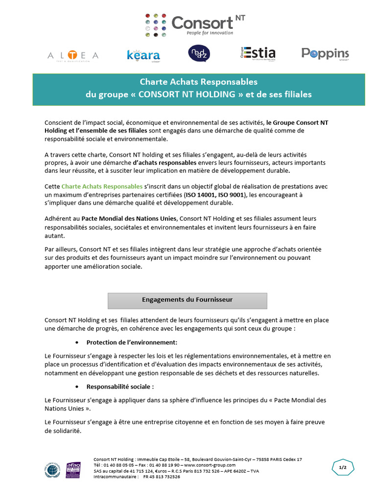 Charte Achats Responsables de Consort NT | PDF | Environnement naturel ...