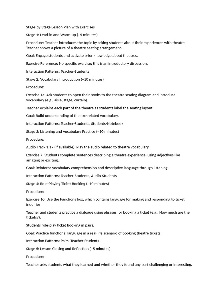 Theatre Lesson Plan with Exercises | PDF