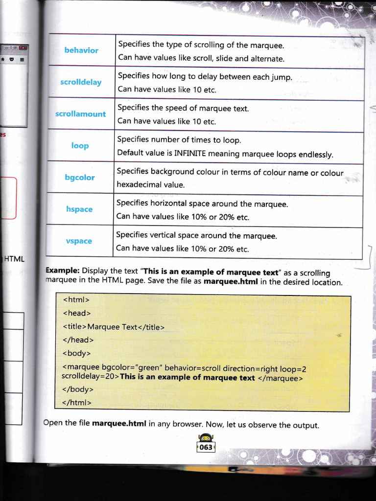 HTML Marquee Text Scrolling Guide | PDF | Computers
