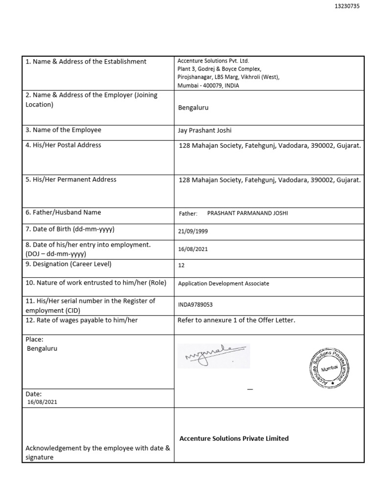 Accenture Appointment Order Form Q | PDF