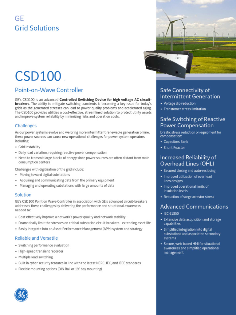 CSD100 Point-on-Wave Controller Overview | PDF | Electrical Substation ...