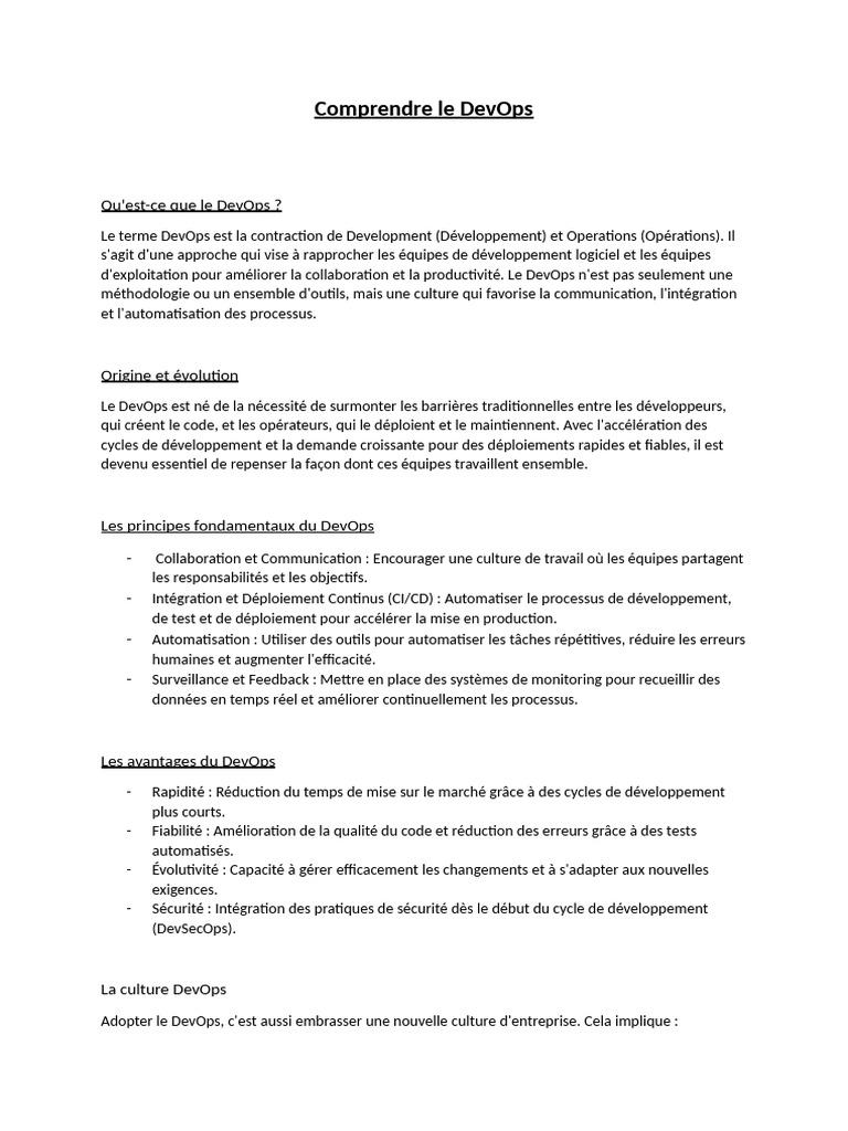Introduction au DevOps et ses principes | PDF | Gestion de versions ...