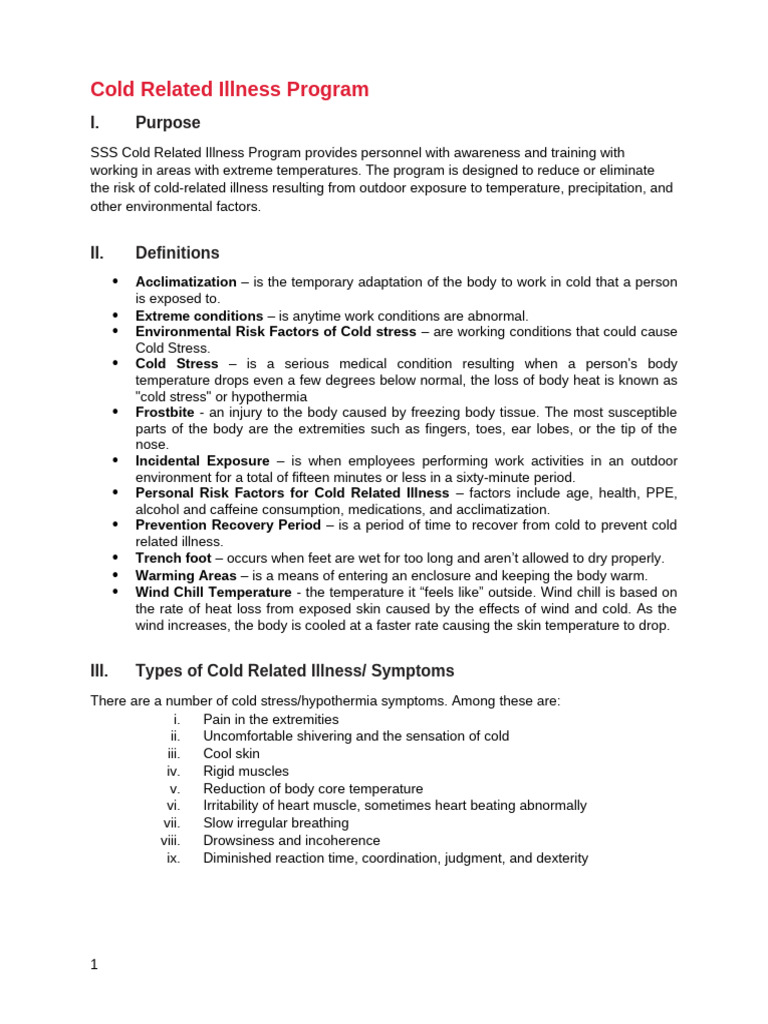 Cold Related Illness Awareness Program | PDF | Hypothermia | Medical ...