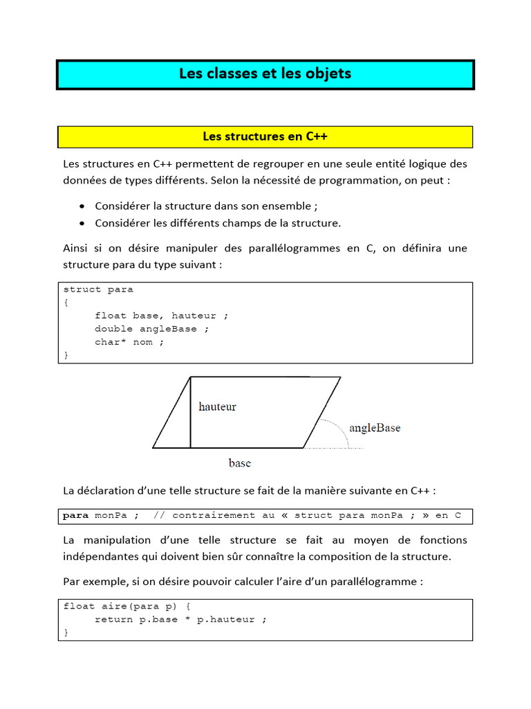 Introduction aux classes et objets en C++ | PDF | C ++ | Informatique