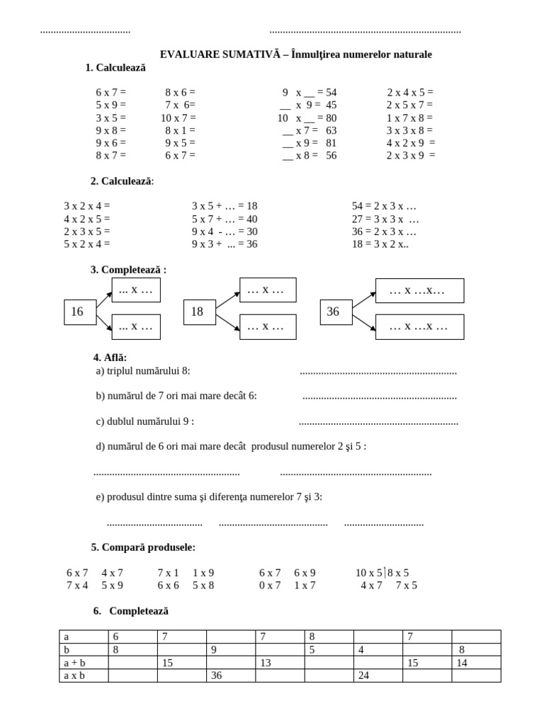 Inmultirea Eval. Sumativa | PDF