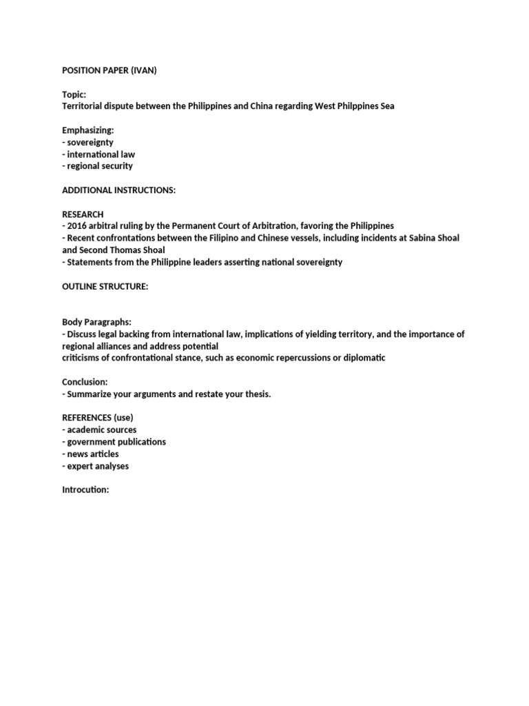pos paper - ivan | PDF | South China Sea | International Relations