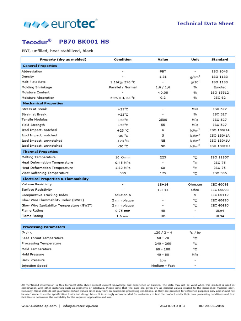 TDS - Tecodur PB70 BK001 HS | PDF | Materials