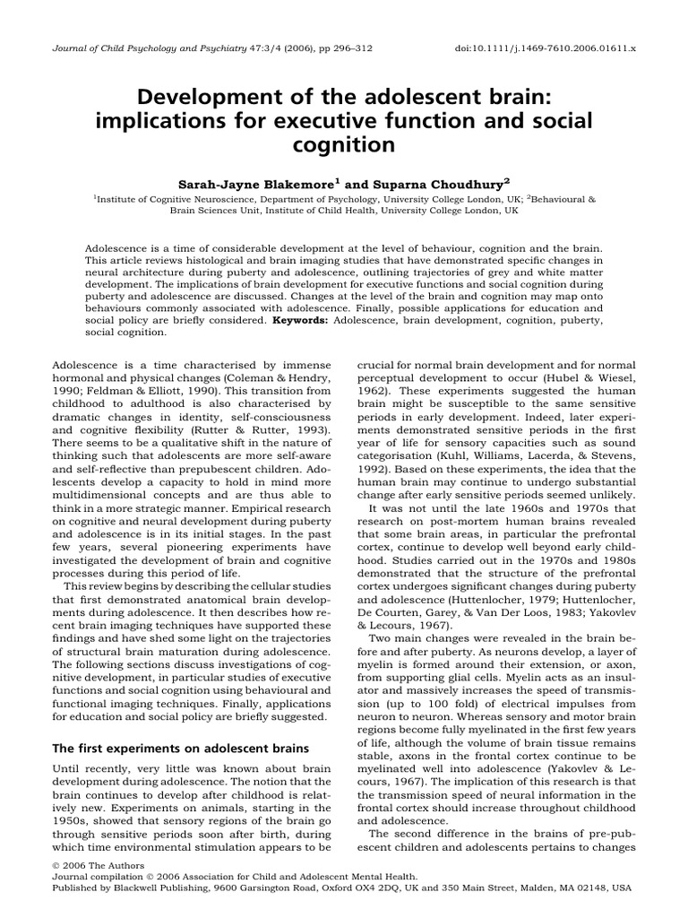 Adolescent Brain Development Insights | PDF
