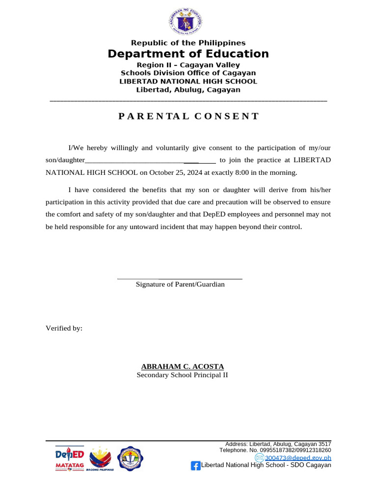 Parental Consent Form for School Activity | PDF