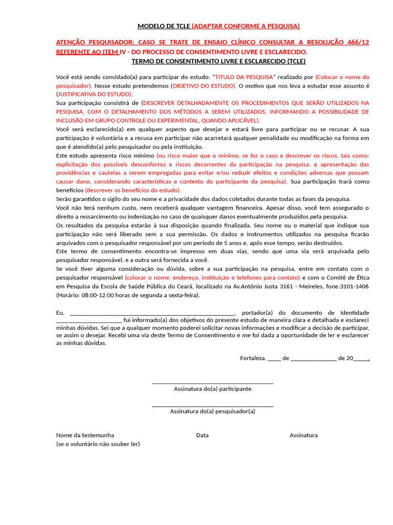 Modelo de Termo de Consentimento | PDF | Teste clínico