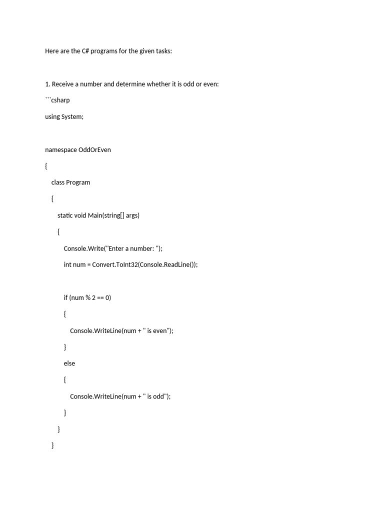 C# Programs for Basic Calculations | PDF | Namespace | Computer Programming