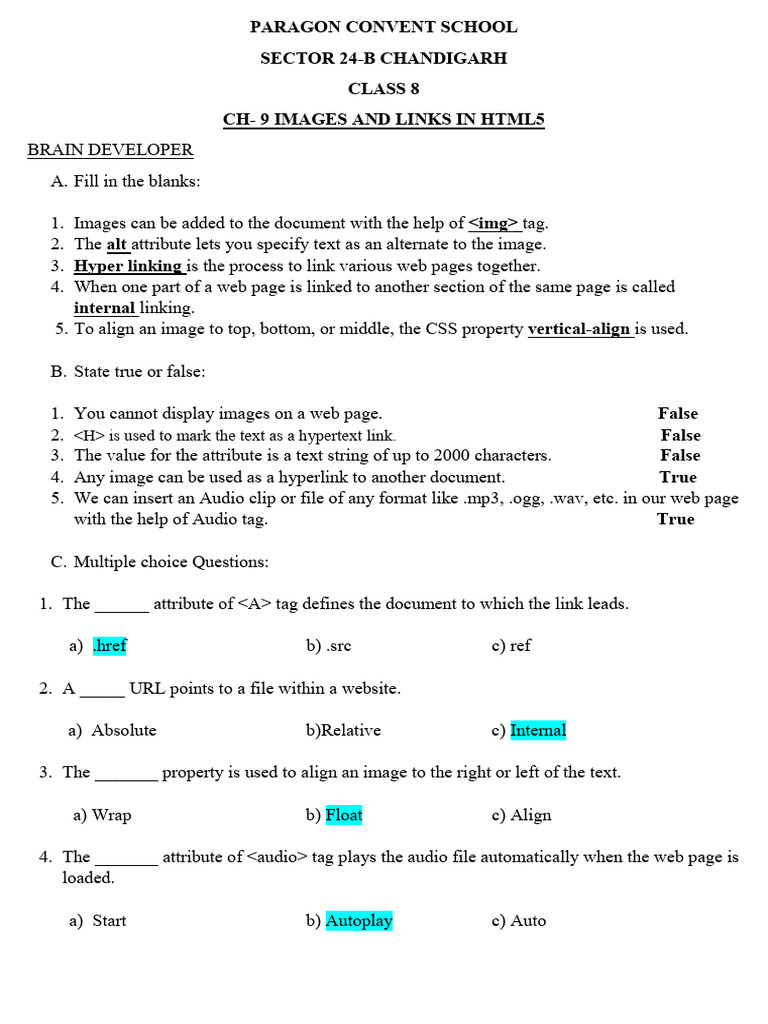 Class 8 CH 9 Images and Links in HTML5 | PDF | Html Element | Hyperlink