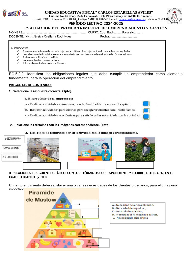 Evaluacion Del Primer Trimestre 2024 | PDF | Iniciativa empresarial ...