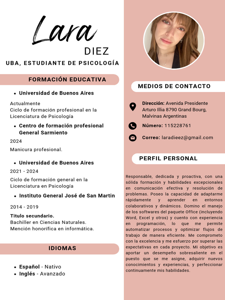 Curriculum Vitae CV Elegante Profesional Rosa | PDF | Crecimiento ...