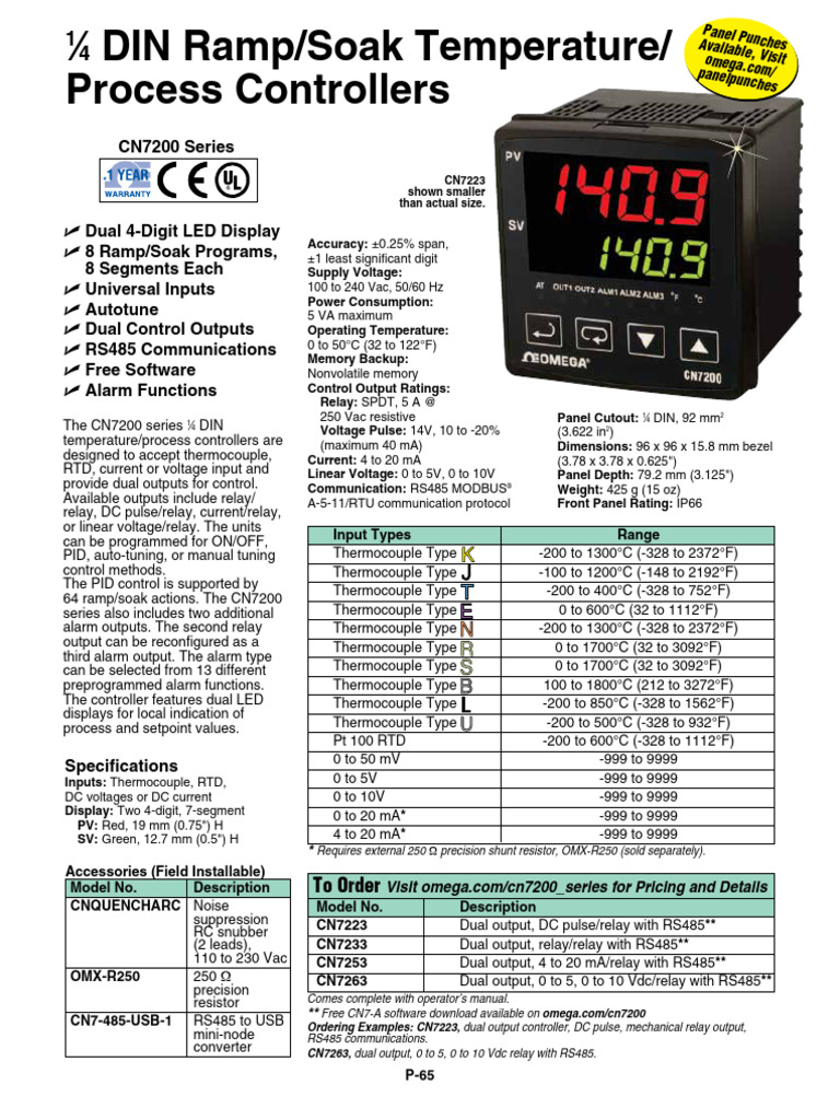 CN7200 Series Temp Controllers Overview | PDF | Thermocouple | Relay