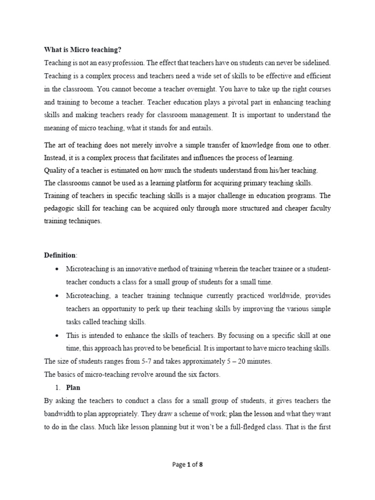 Micro Teaching Skills for Effective Teaching | PDF | Teachers | Learning