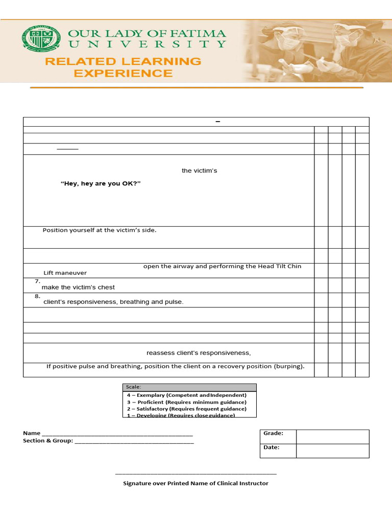 Performance Checklist CPR Infant | PDF | Cardiopulmonary Resuscitation ...