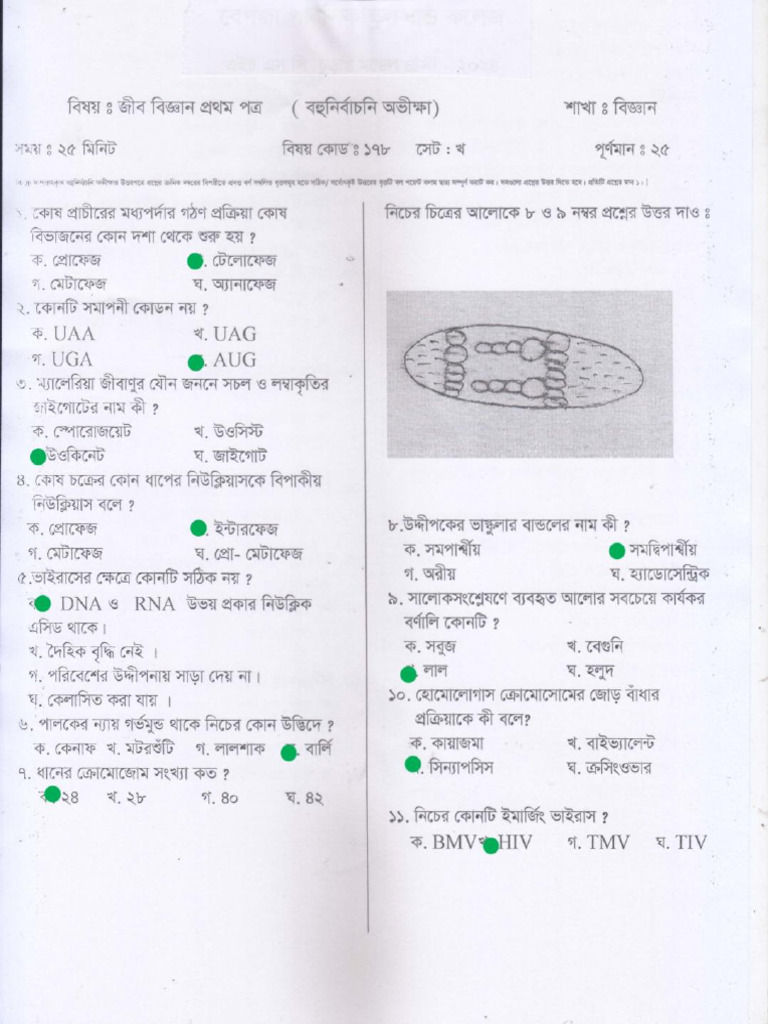 Biology 1st Paper MCQ Answer Set B | PDF