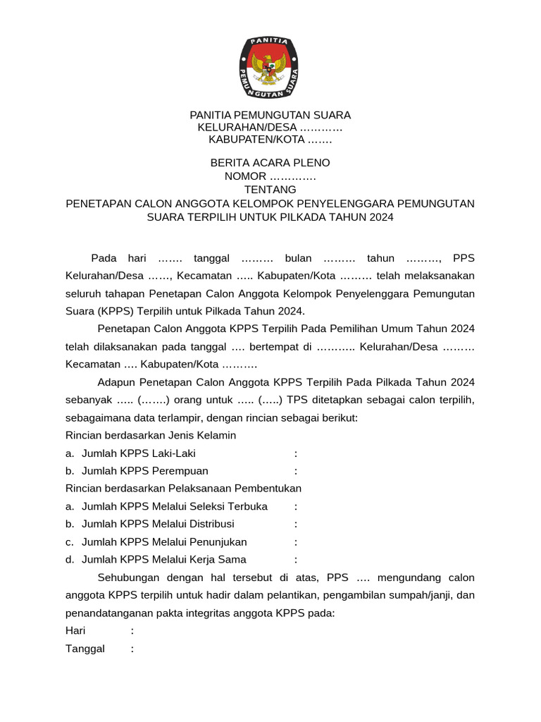 Penetapan KPPS Terpilih Pilkada 2024 | PDF