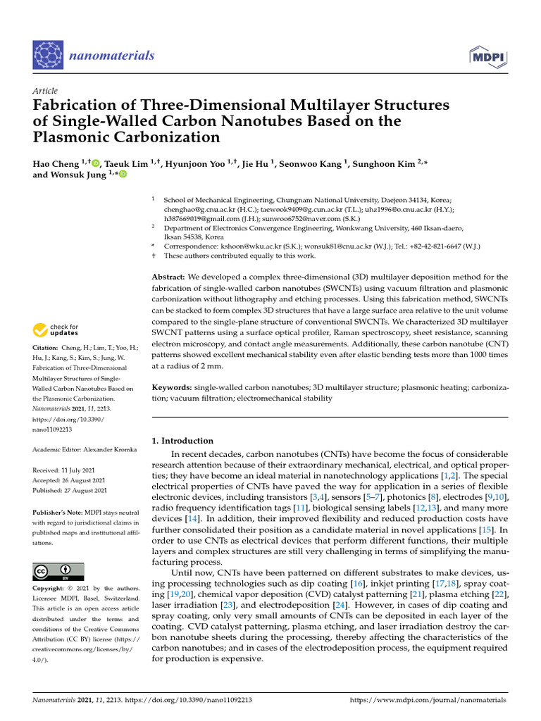 Nanomaterials 11 02213 v3 | PDF | Carbon Nanotube | Materials Science