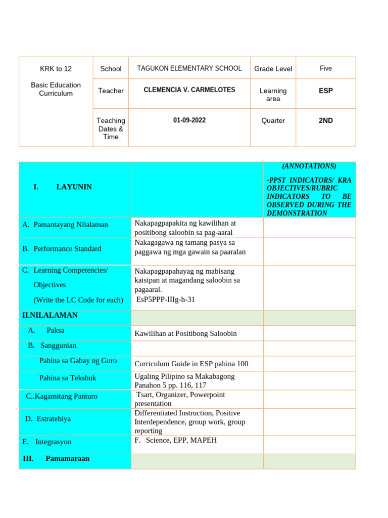 Final LP For Cot - Esp V 2 | PDF
