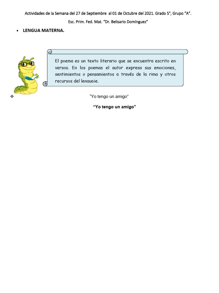 Actividades Escolares del 27 de Septiembre al 1 de Octubre | PDF ...