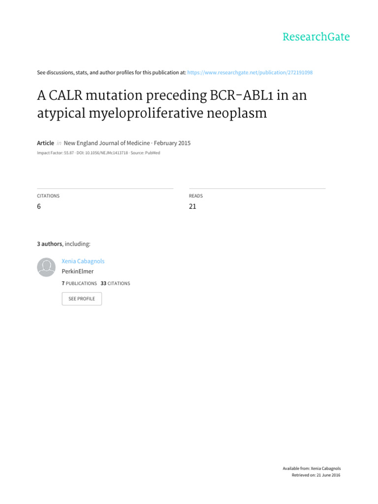 A CALR Mutation Preceding BCR-ABL1 in An Atypical PDF | PDF | Patent ...