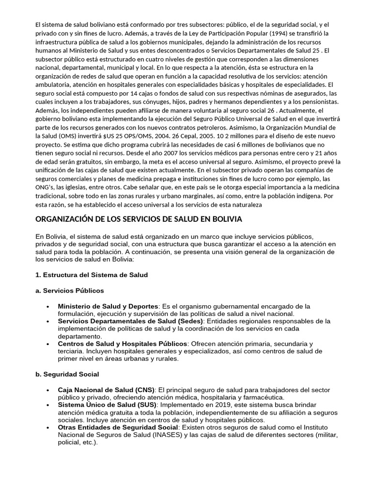 Estructura del Sistema de Salud en Bolivia | PDF | Enfermería | Hospital