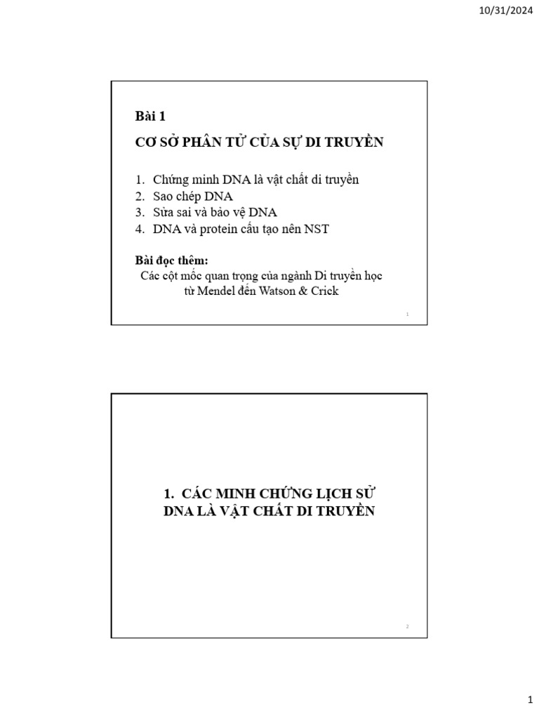 Chuong 1-Co So Vat Chat o Muc Phan Tu Cua Hien Tuong Di Truyen | PDF
