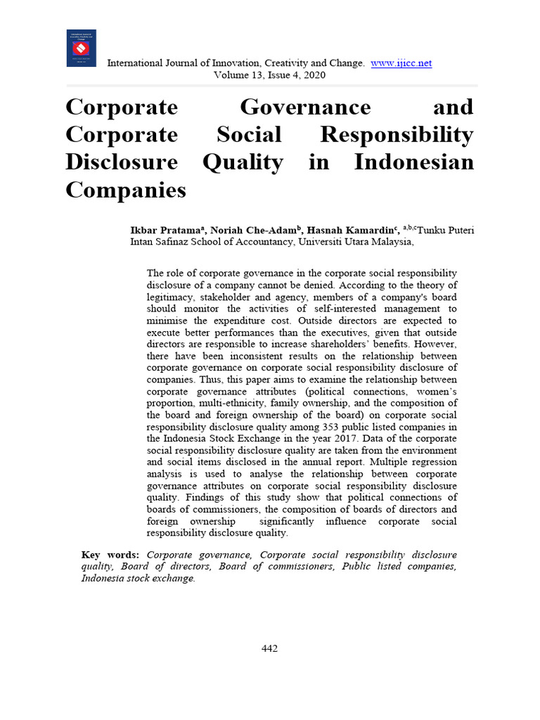Corporate Governance and CSR in Indonesia | PDF | Corporate Social ...