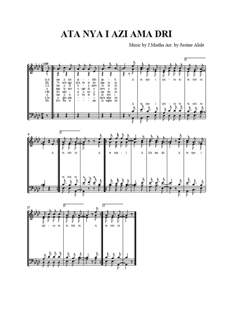 Traditional Music Arrangement: Ata Nya | PDF