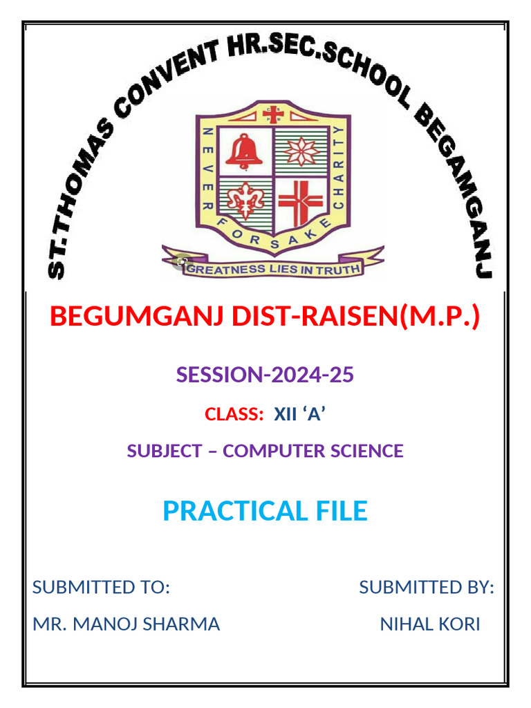 Computer Science Practical File XII | PDF