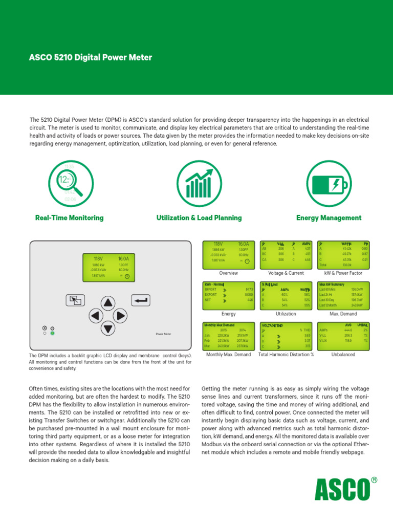 ASCO 5210 Digital Power Meter Overview | PDF | Alternating Current ...