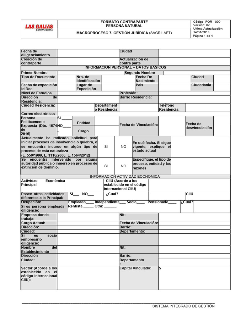 FOR 099 Formato Contraparte Persona Natural 1 | PDF