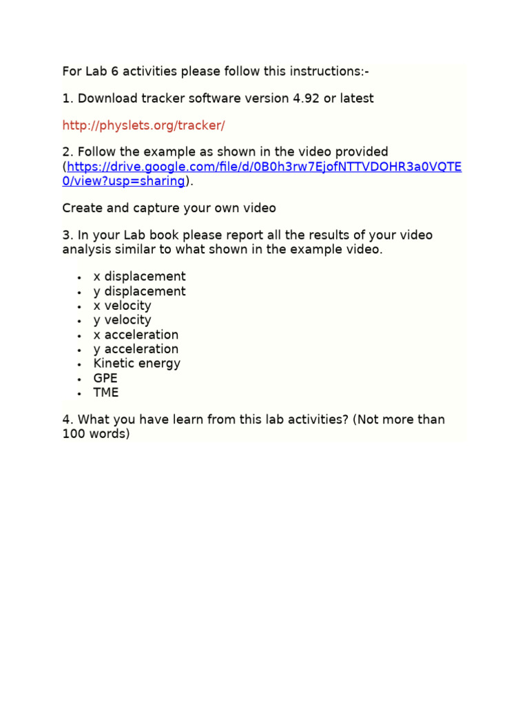 Lab 6 Video Analysis Instructions | PDF