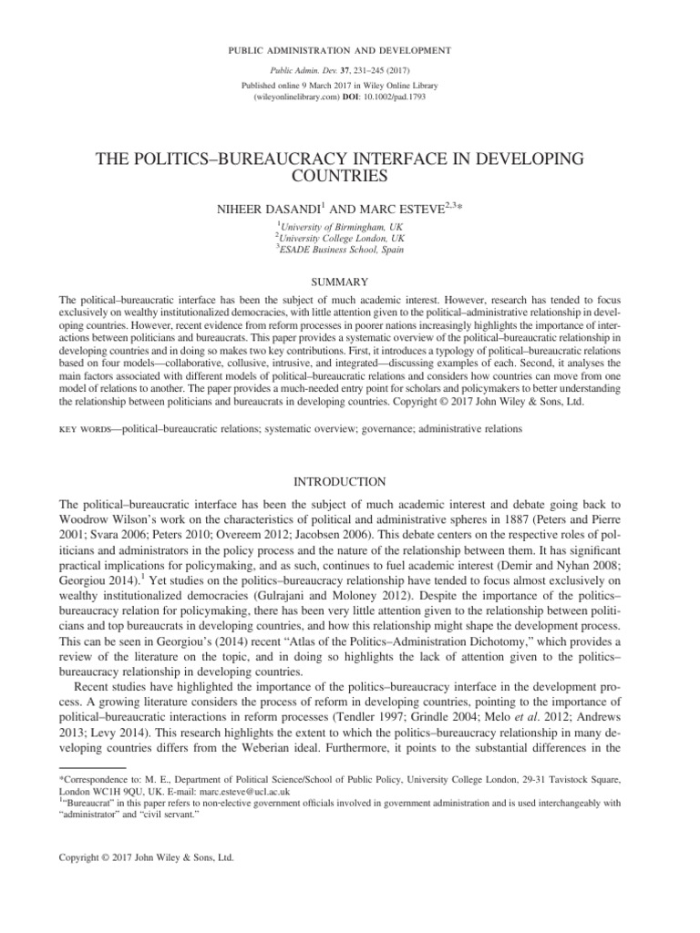 Politics Bureaucracy Interface Public Administration and Development ...