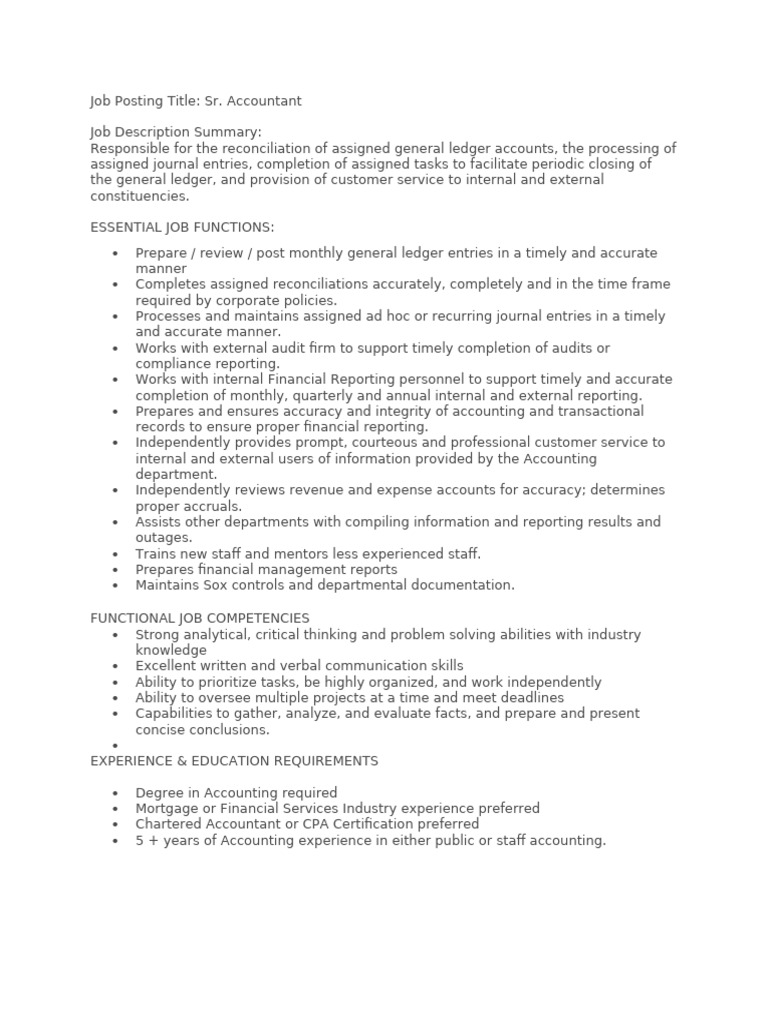 Senior Accountant Job Posting | PDF