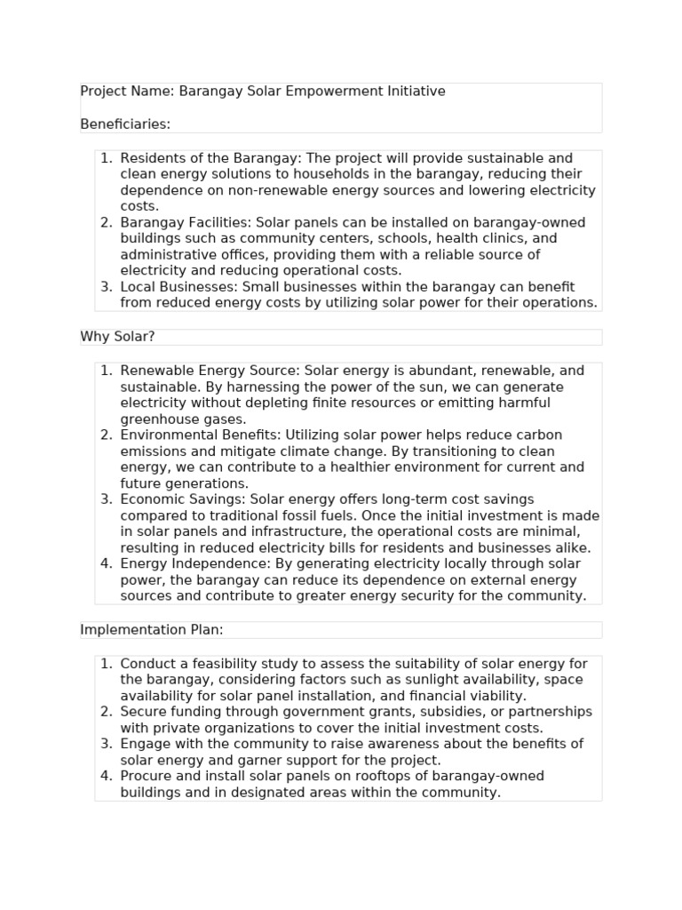 Barangay Solar Empowerment Initiative | PDF | Renewable Energy | Solar ...