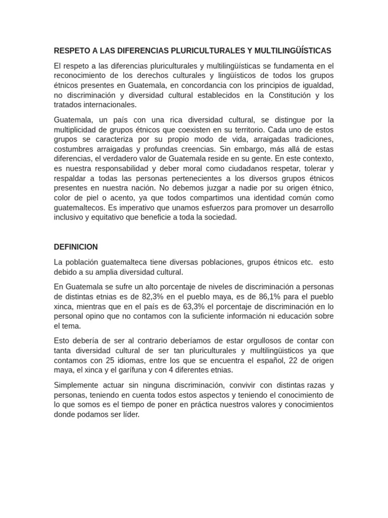 Respeto A Las Diferencias Pluriculturales Y Multilingüísticas | PDF ...
