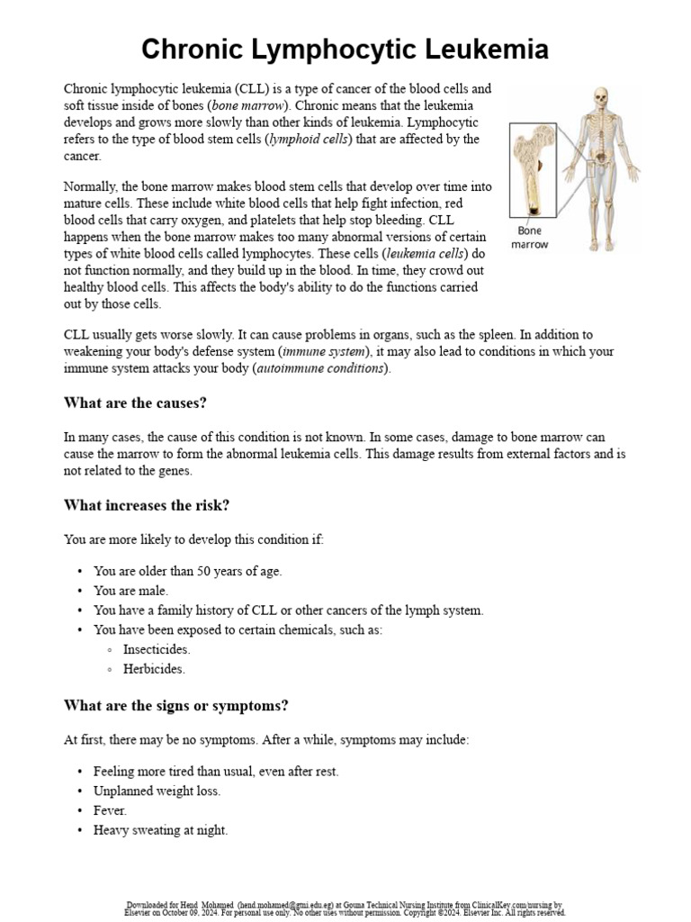 Chronic Lymphocytic Leukemia Patient Education | PDF | Leukemia ...