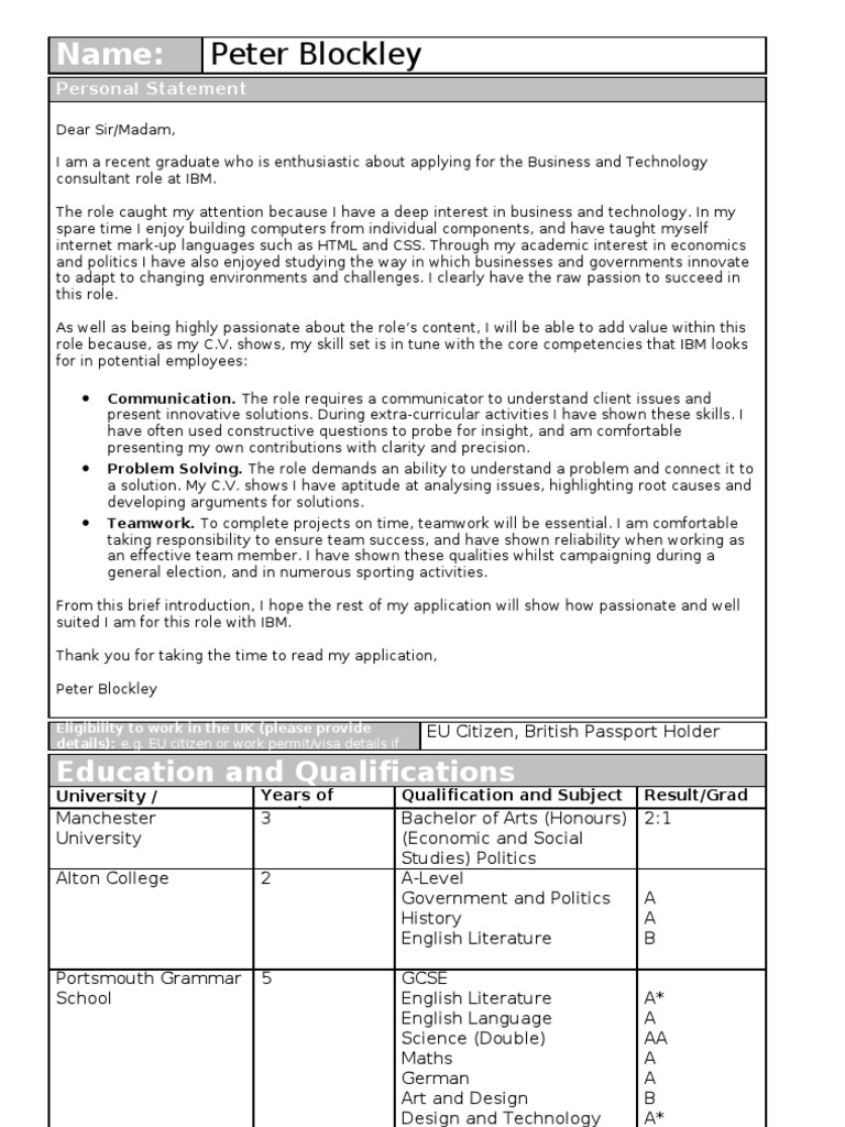 Ibm CV Template New | PDF | Attention | Employment