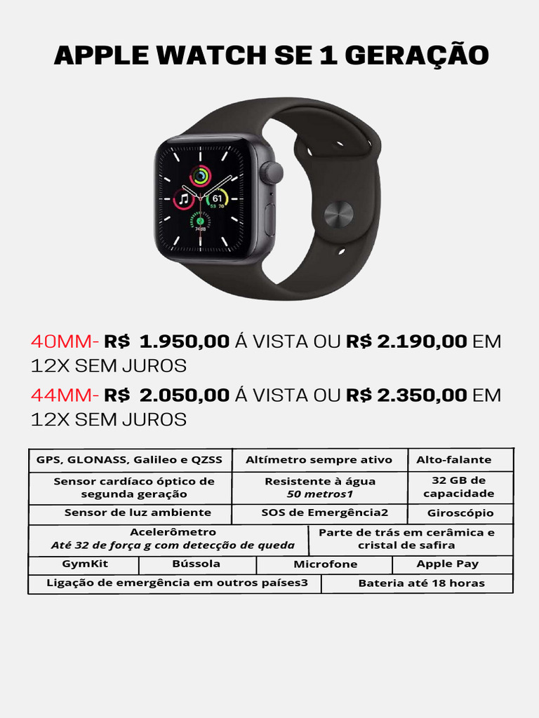 Preços e Especificações Apple Watch | PDF