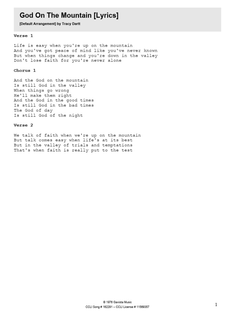 God On The Mountain Lyrics and Chords | PDF