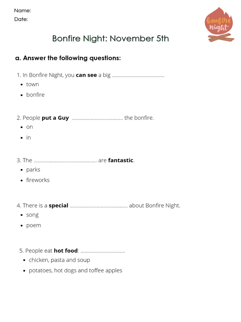 Bonfire Night Reading Comprehension | PDF