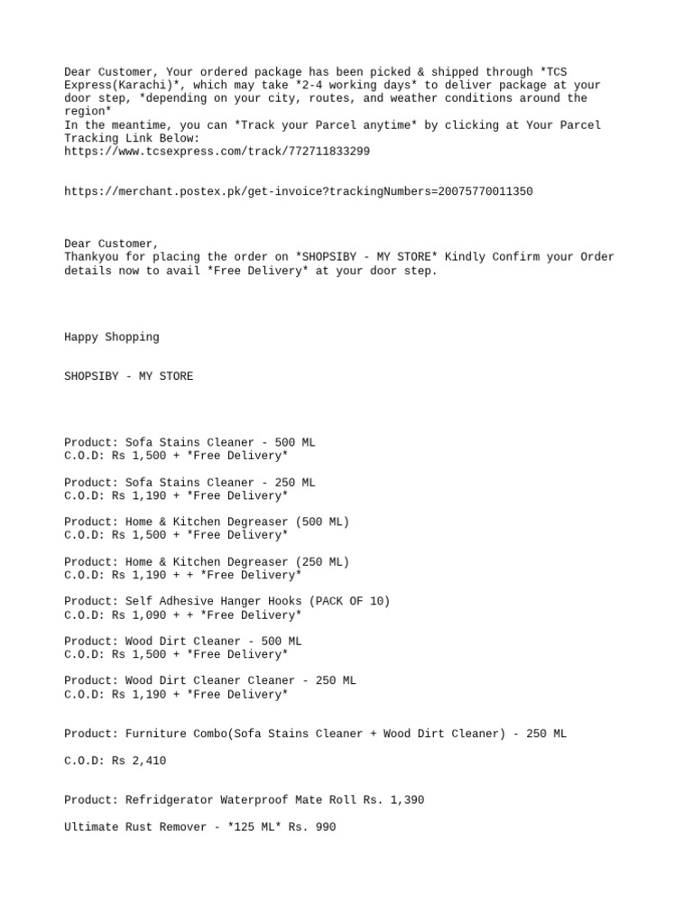 Order Confirmation and Delivery Details | PDF