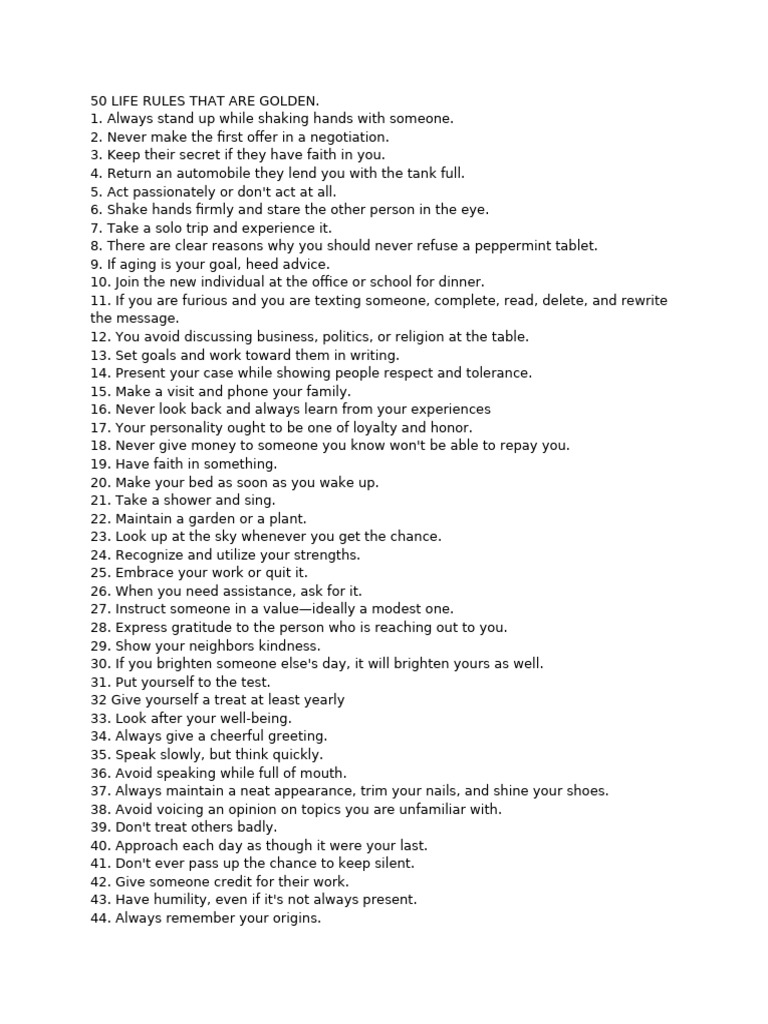 50 Golden Life Rules for Success | PDF | Perfectionism (Psychology ...